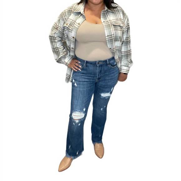 NEW RISEN mid rise distressed ankle flare jeans in dark wash - Picture 1 of 3